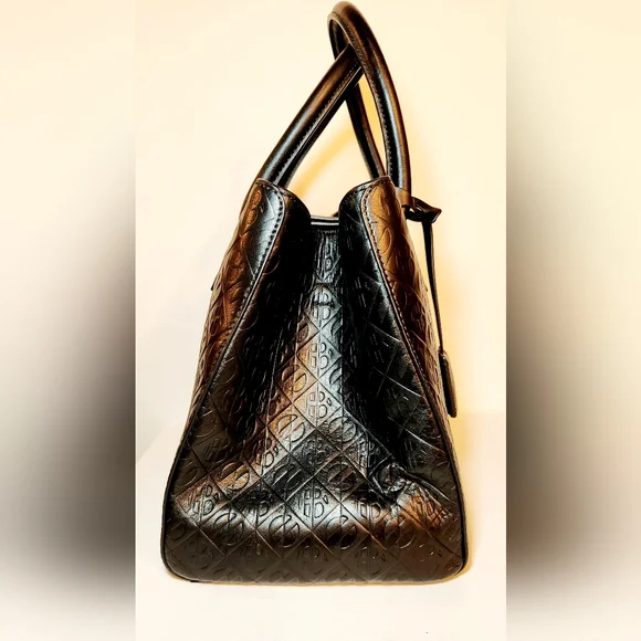 Henri bendel monogram embossed black leather top handle satchel bag - Picture 5 of 11